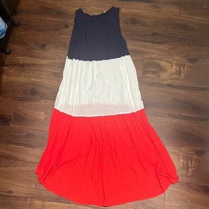 High low red white and blue dress